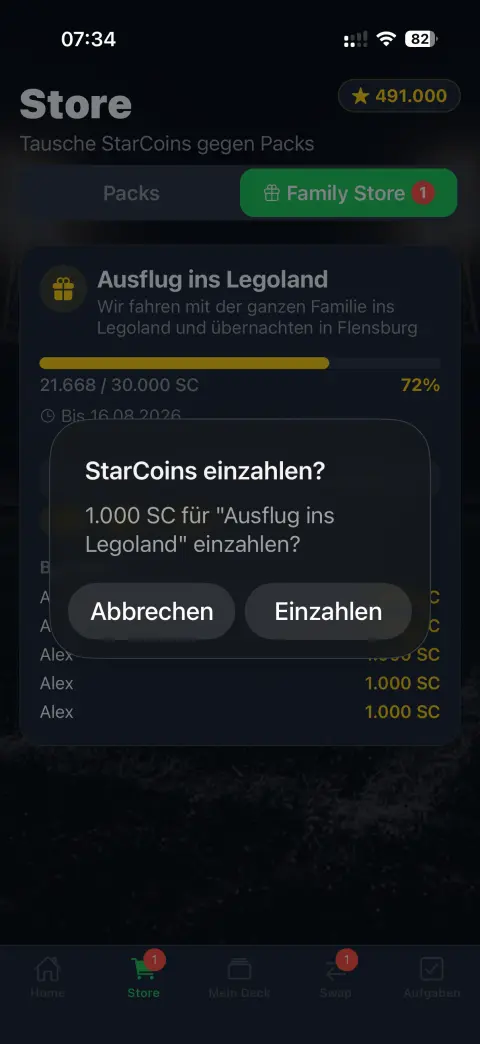 Einzahlen mit Schnell-Buttons