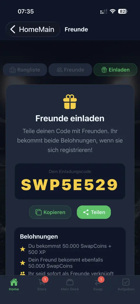Einladungscode teilen