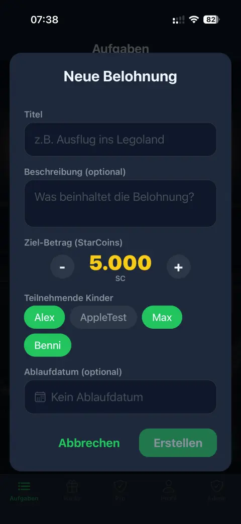 Belohnung / Sparziel anlegen