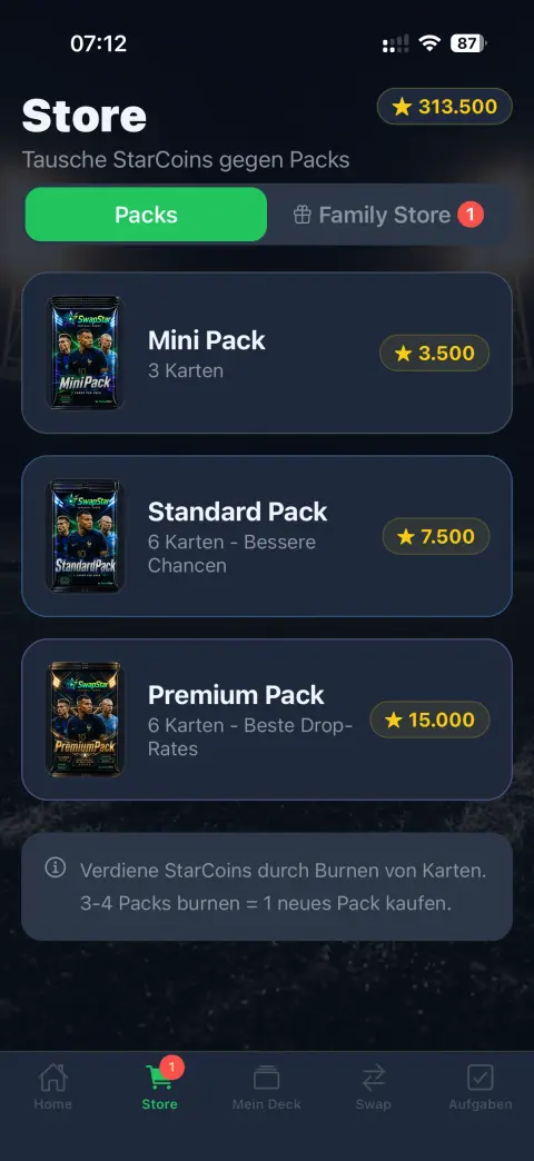 Store &ndash; Pack-Auswahl