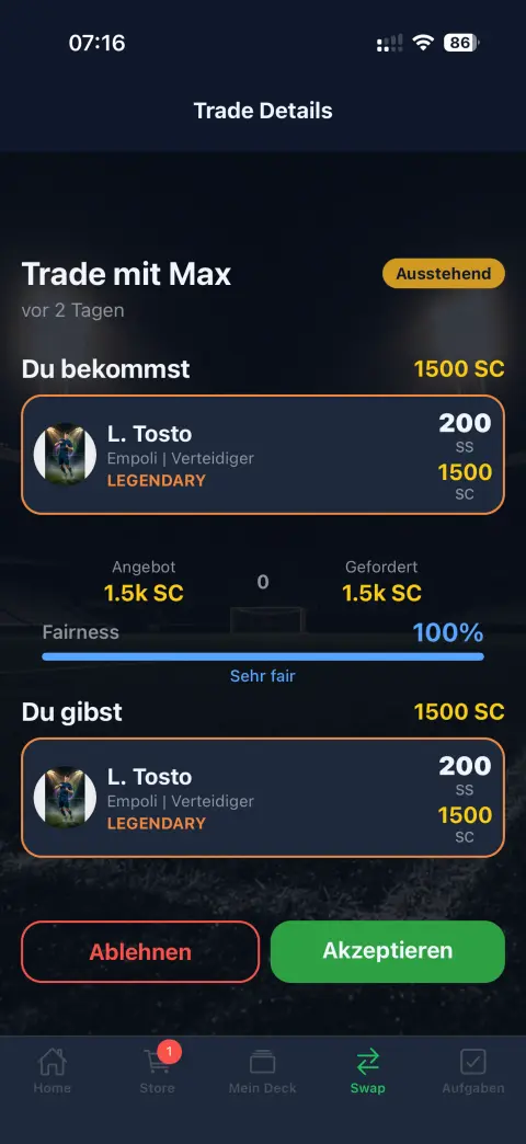 Trade aufbauen + Fairness